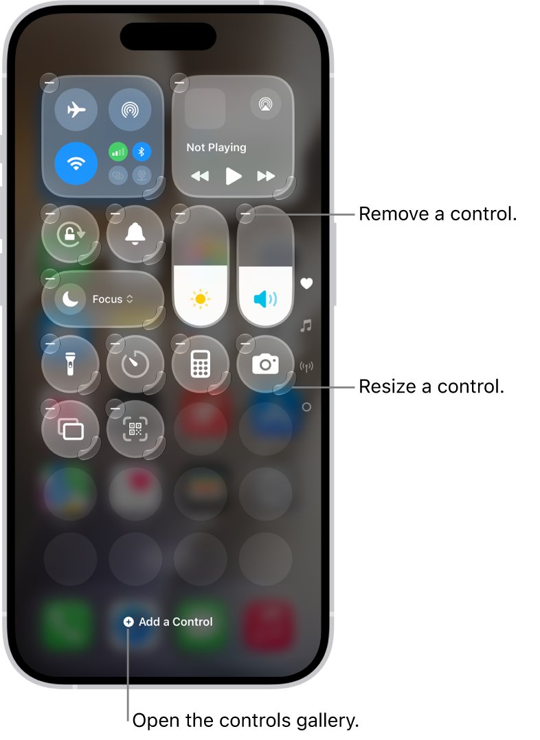 iPhone Control Center in edit mode with Add a Control button
