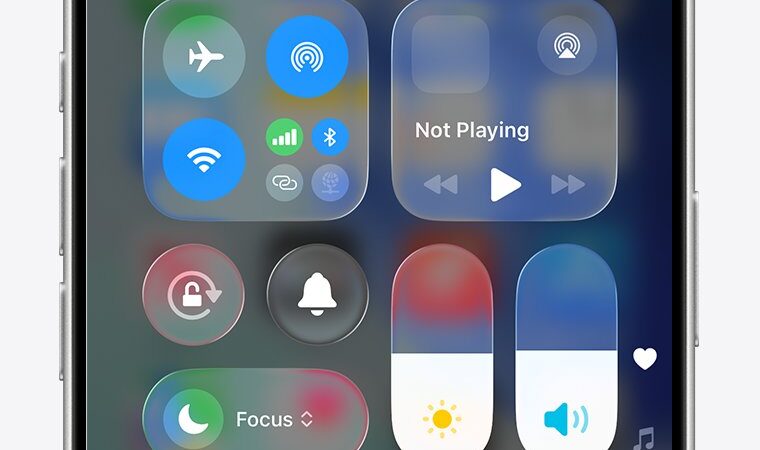 iPhone Control Center showing the Flashlight button glowing white