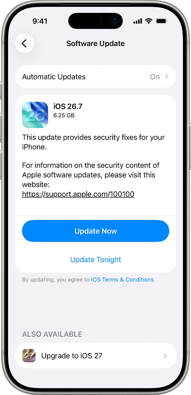 iPhone Software Update screen with an iOS update ready to install