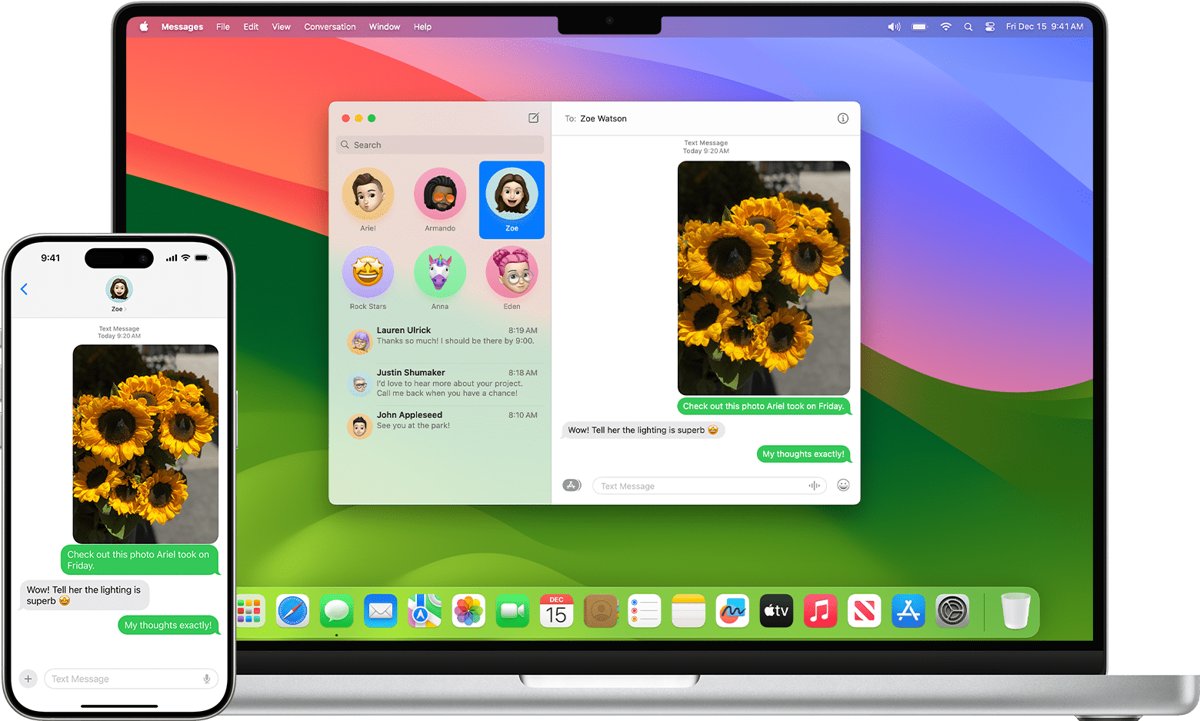 iPhone and MacBook showing the same forwarded text conversation
