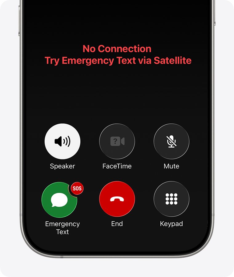 iPhone call screen prompting to try Emergency Text via Satellite