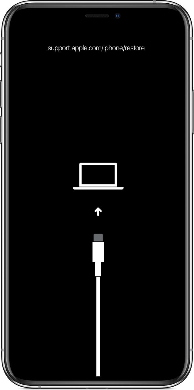 iPhone showing the black Connect to computer screen with a cable icon