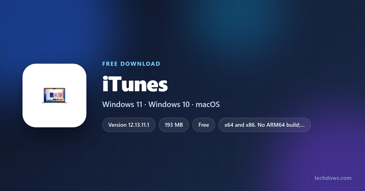iTunes logo with version, size and supported systems