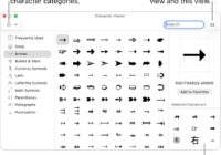 macOS Character Viewer window with a search field and character categories