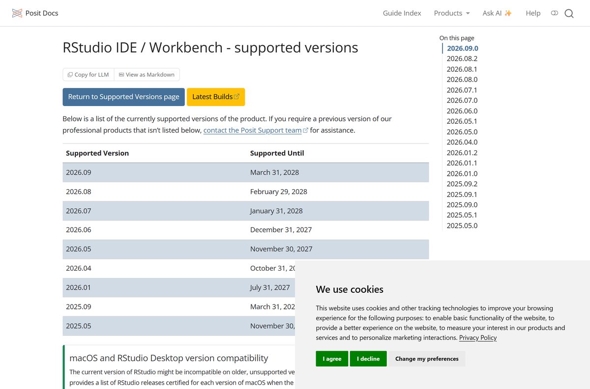 Compatibility table pairing macOS releases with certified IDE builds