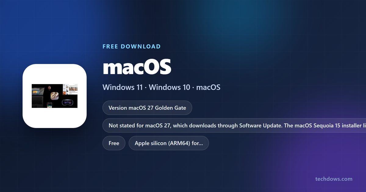 macOS 27 Golden Gate download card with version and supported Macs