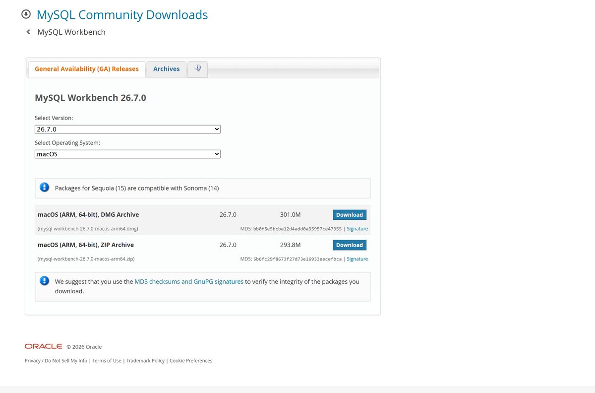Mac download listing showing the ARM disk image, archive and MD5 strings