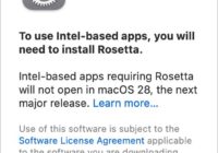 macOS prompt offering to install Rosetta for an Intel app