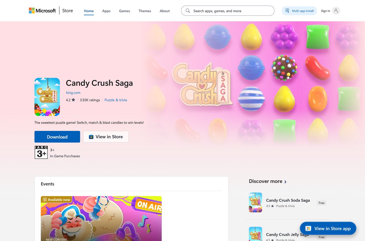 Candy Crush Saga download page on the official site