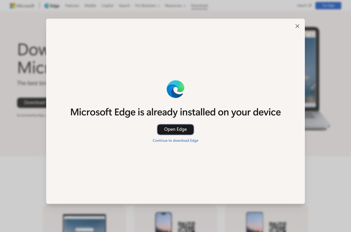 Official Microsoft Edge download page with the Windows download button