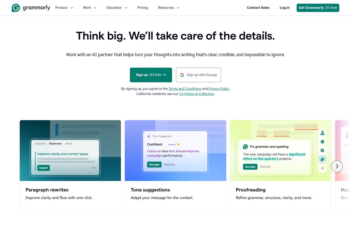 Grammarly download page on the official site