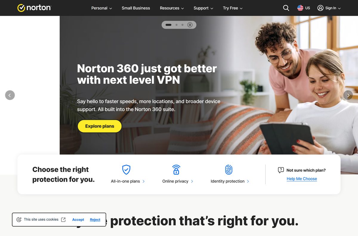 Norton 360 download page on the official site