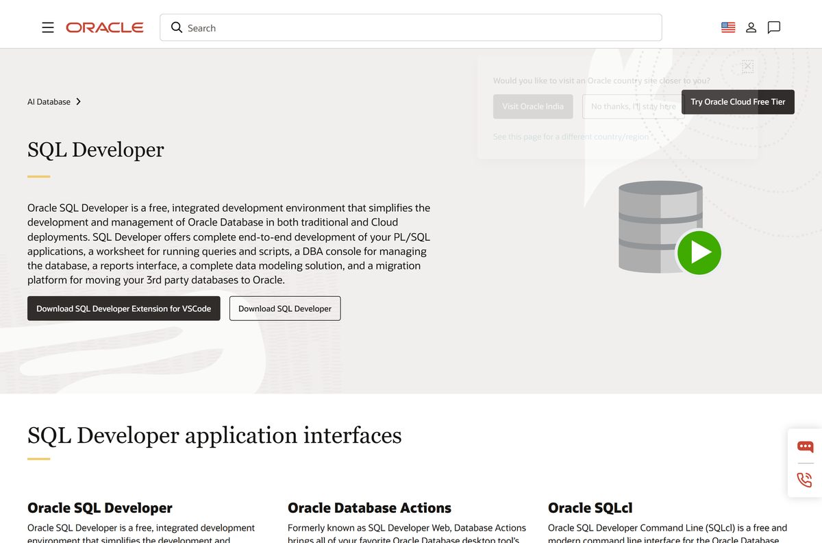 Oracle Sql Developer download page on the official site