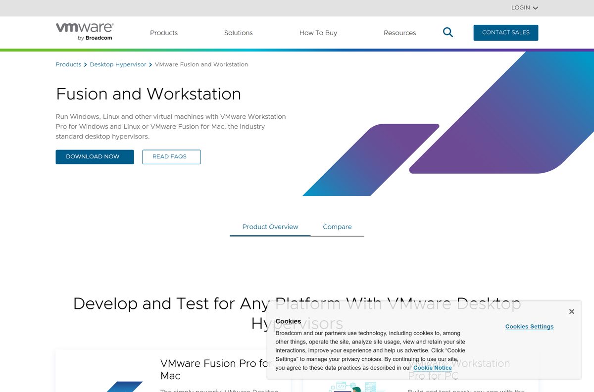 Vmware Workstation Pro download page on the official site