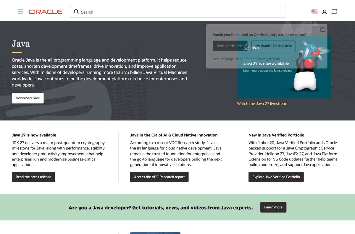 Java JDK download page on the official site