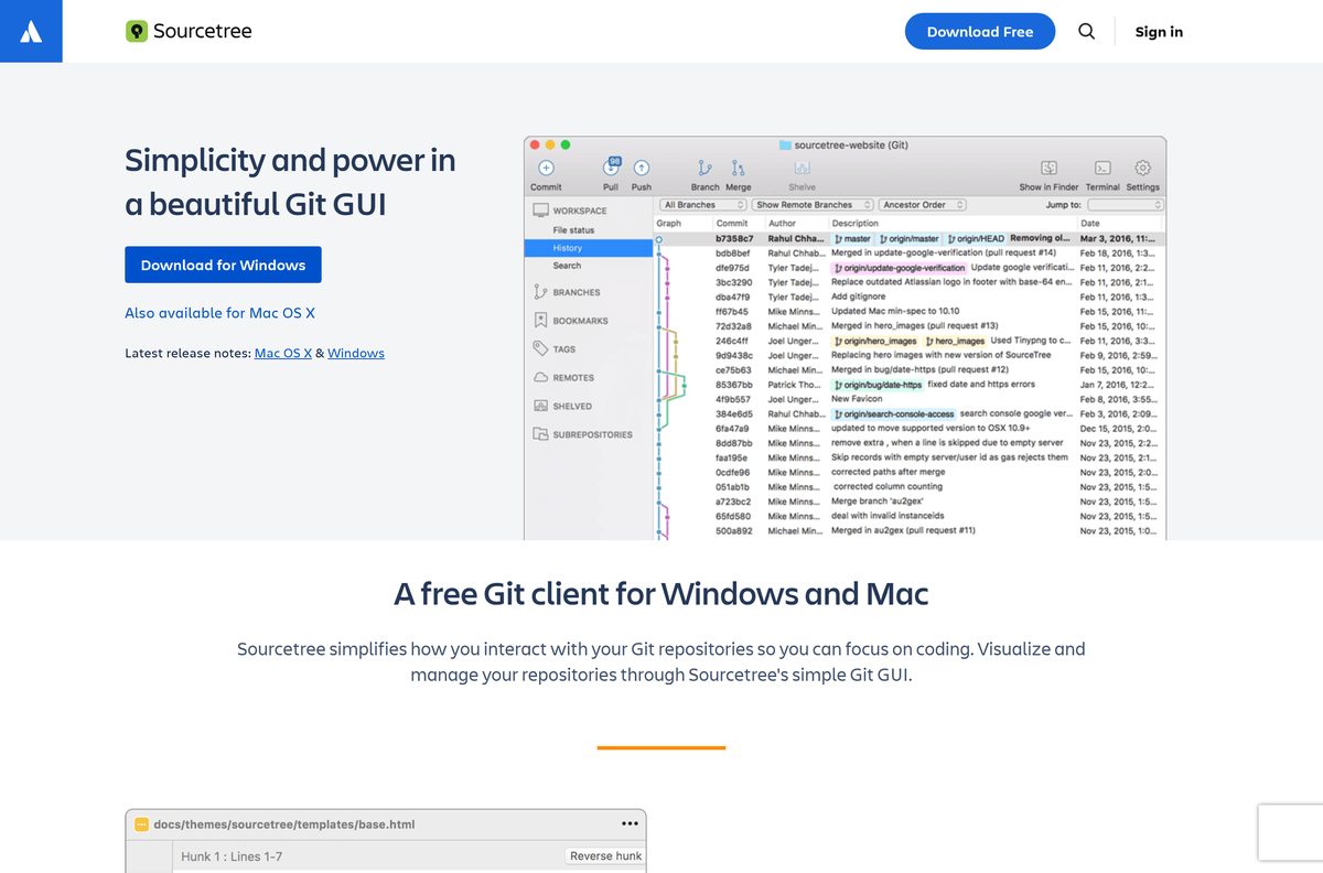 Sourcetree download page on the official site