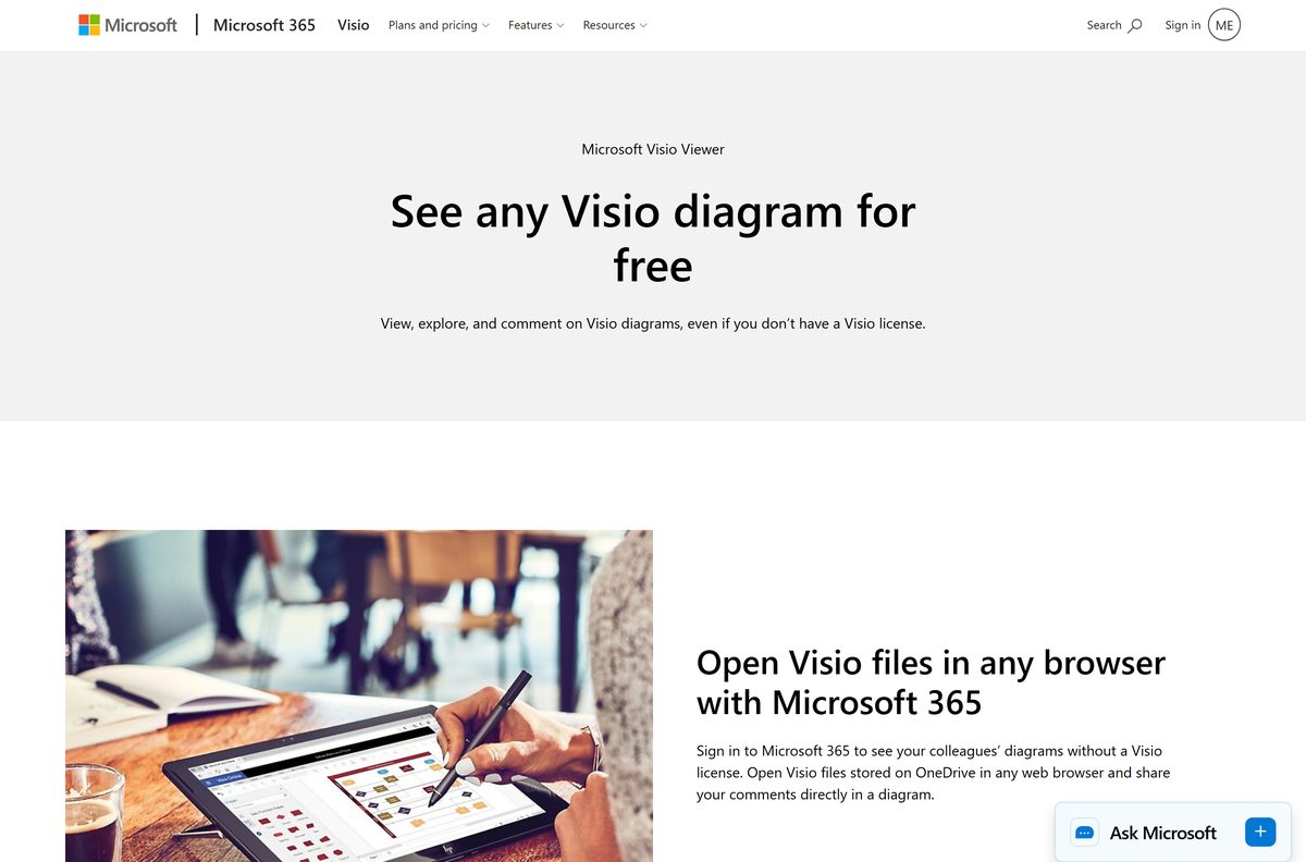 Visio Viewer download page on the official site