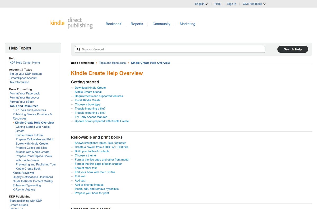 Kindle Create download page on the official site