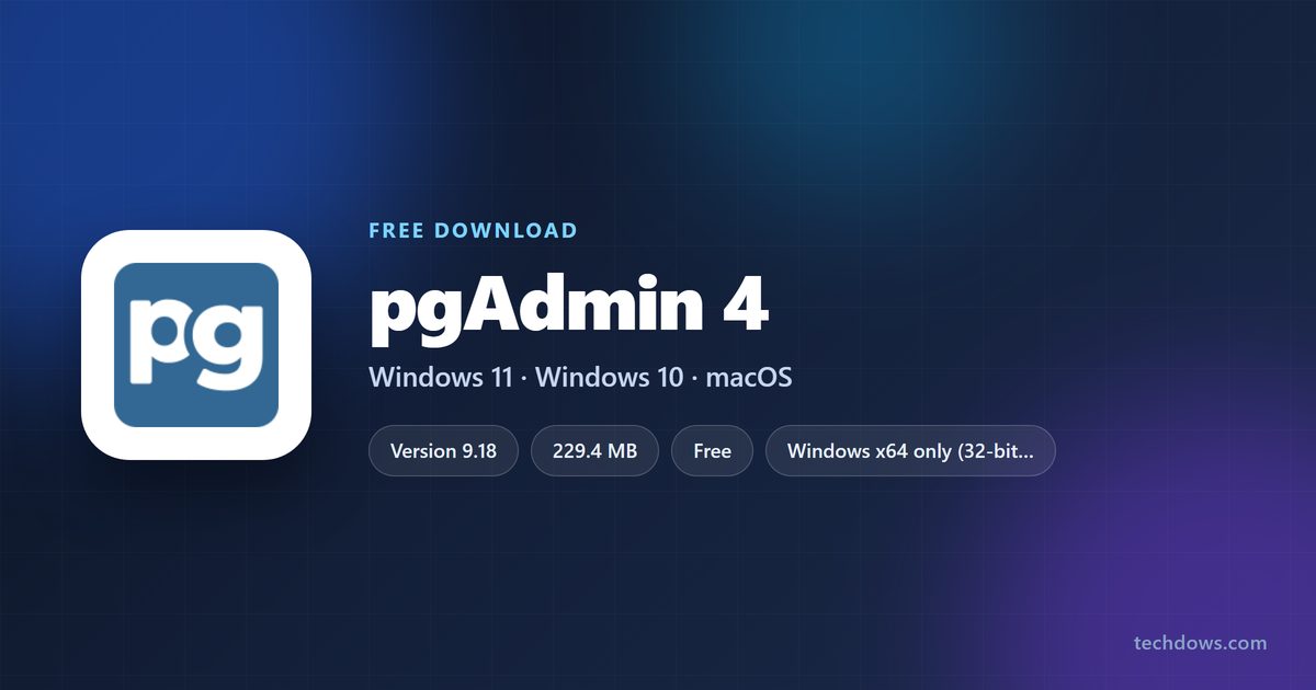 pgAdmin 4 card listing version, licence and supported systems