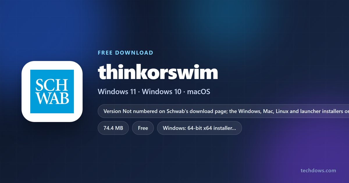 thinkorswim card with installer sizes and supported systems