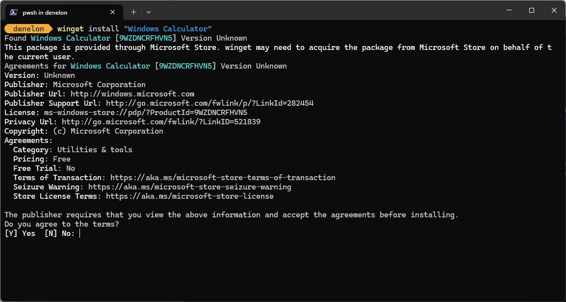 winget install command finding Windows Calculator by its Store ID