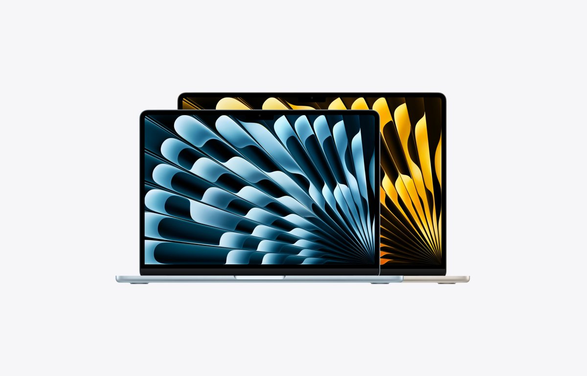 13-inch and 15-inch MacBook Air models standing side by side