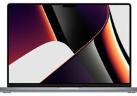 16-inch MacBook Pro with notched display open on a colorful wallpaper