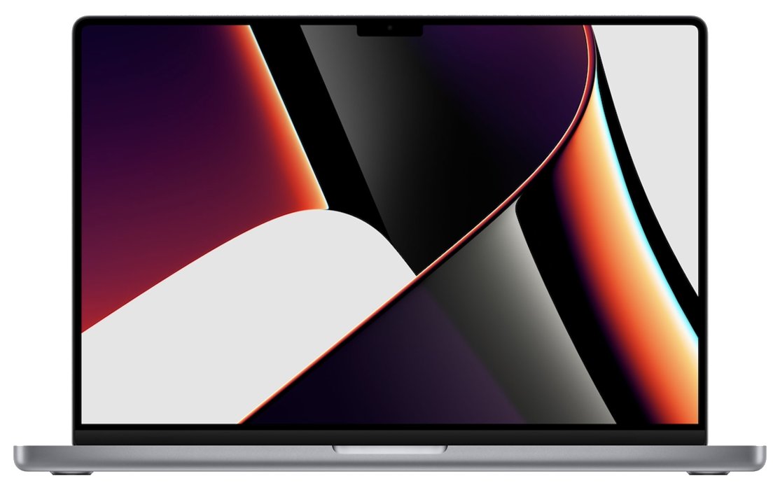 16-inch MacBook Pro with notched display open on a colorful wallpaper
