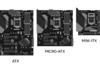 ATX, Micro-ATX and Mini-ITX motherboards drawn side by side to show relative size