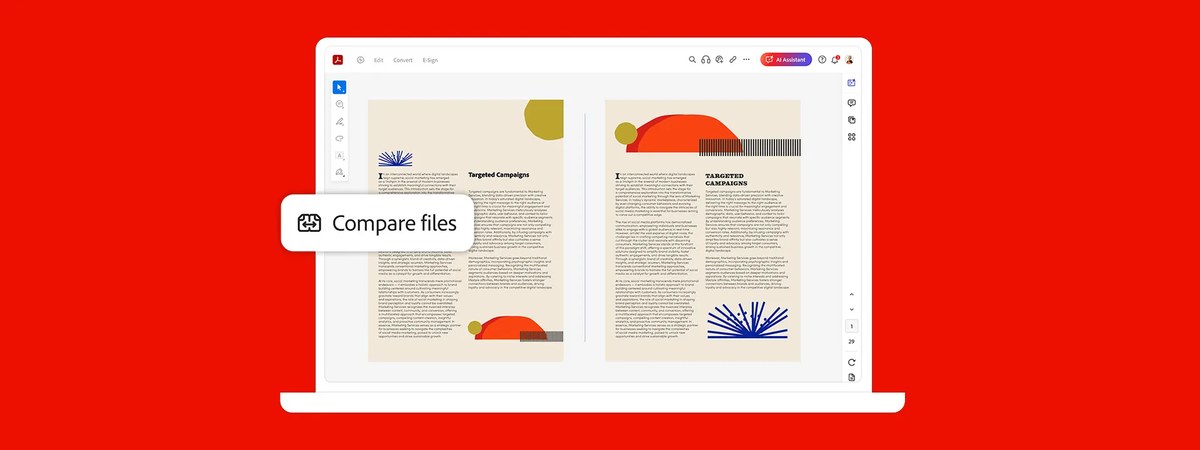 Acrobat Compare files tool showing two versions of a document side by side