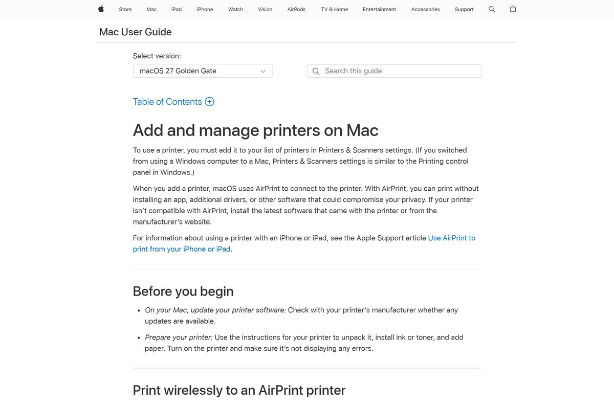 Apple guide to adding a Ricoh printer on a Mac