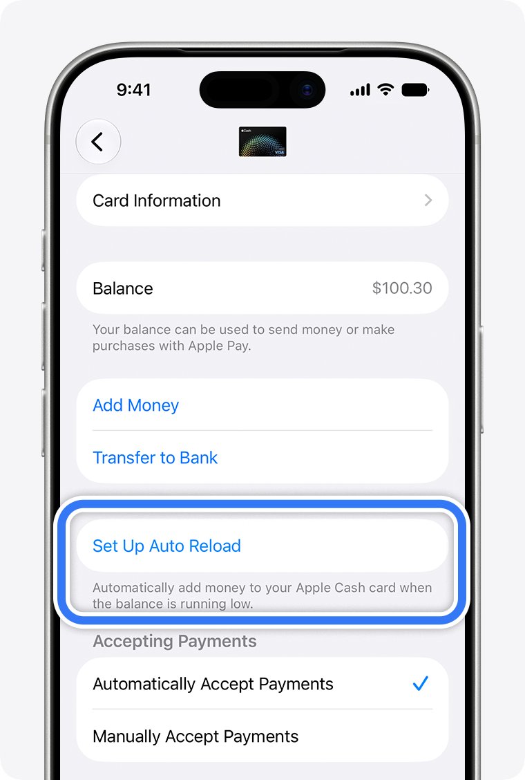 Add money to Apple Pay from the Apple Cash card details screen