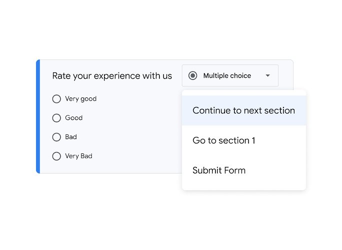 Add sections to a Google Form with go to section based on answer