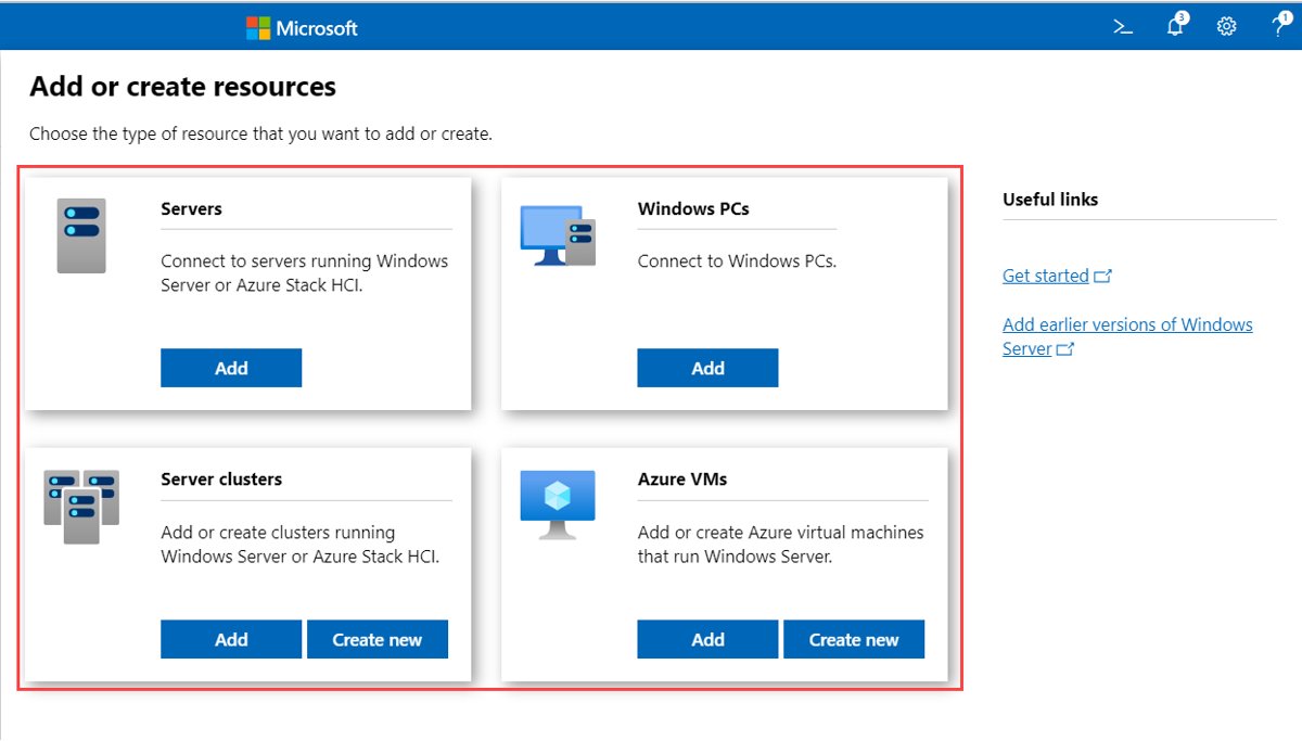 Add servers to Windows Admin Center from the Add or create resources pane