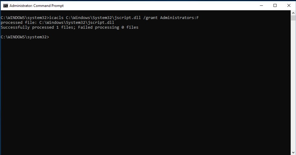 Admin Command Prompt example: icacls granting Administrators full access to a file