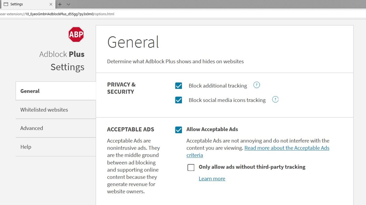 Ads still showing in Edge because Allow Acceptable Ads is ticked