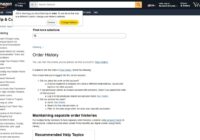 Amazon Help page titled Order History with steps for finding an order