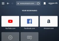 Amazon Silk start page with bookmark tiles for YouTube, Facebook and Amazon