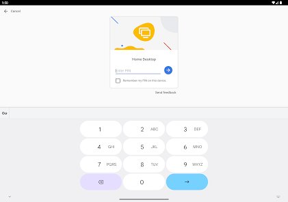 Android app PIN entry keypad for a saved remote computer