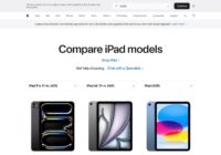 Apple Compare iPad models page with iPad Air 11-inch (M4) and iPad (A16)