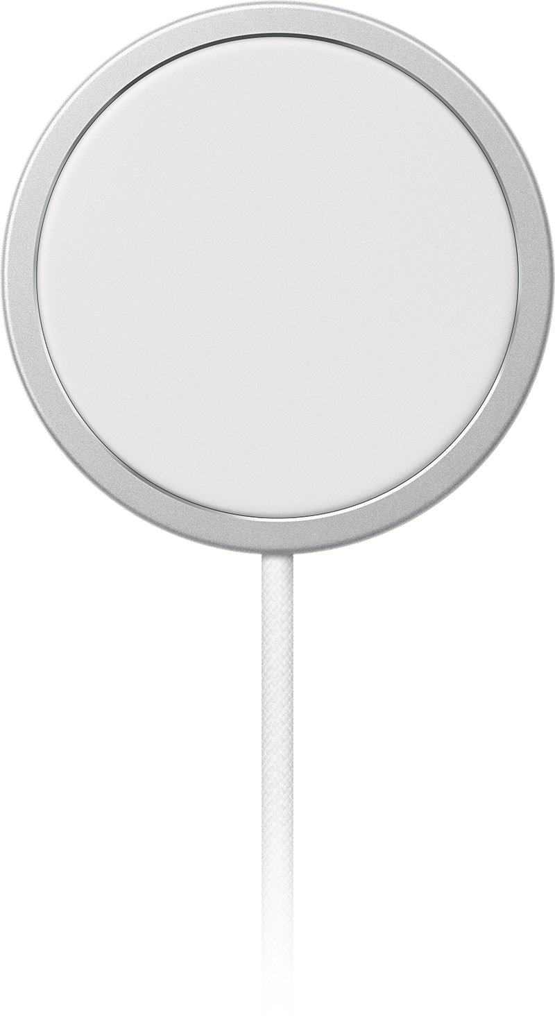 Apple MagSafe charger puck with a braided white cable