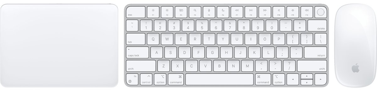 Apple Magic Mouse for Windows 11 next to Magic Keyboard and Trackpad