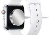 Apple Watch resting back-down on its magnetic charging puck