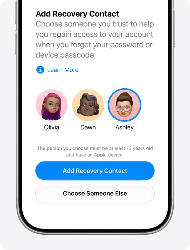 Apple account recovery option: adding a trusted recovery contact on iPhone