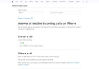 Apple iPhone User Guide page on answering, silencing or declining calls