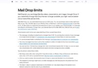 Apple support page listing Mail Drop size, storage and expiry limits