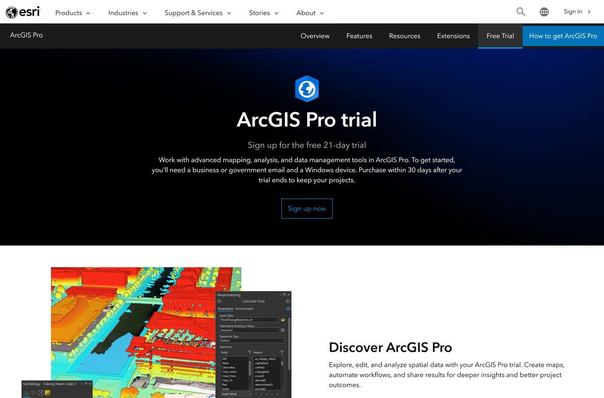 Esri trial sign-up page for ArcGIS Pro with the start button