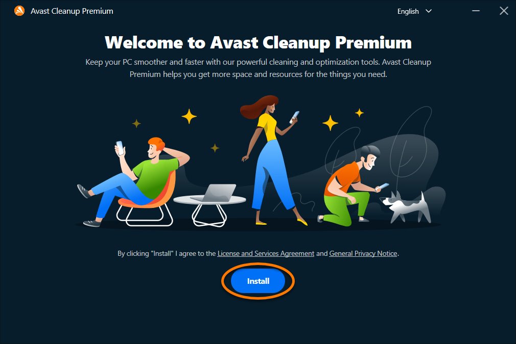 Avast Cleanup Premium setup welcome screen with the Install button