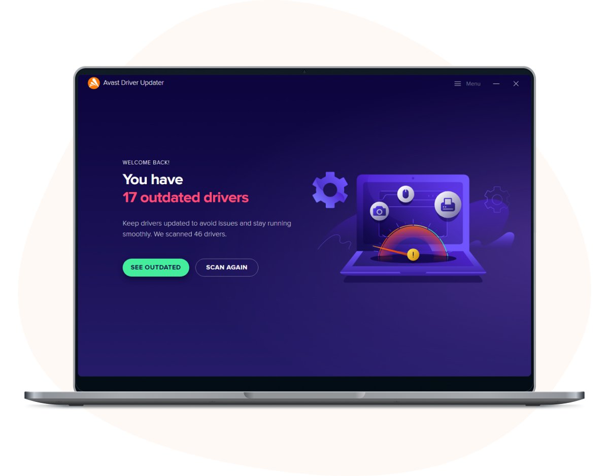 Avast Driver Updater home screen reporting outdated drivers on a laptop