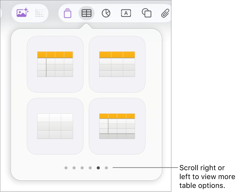 Avery labels in Pages: table styles menu from the toolbar table icon